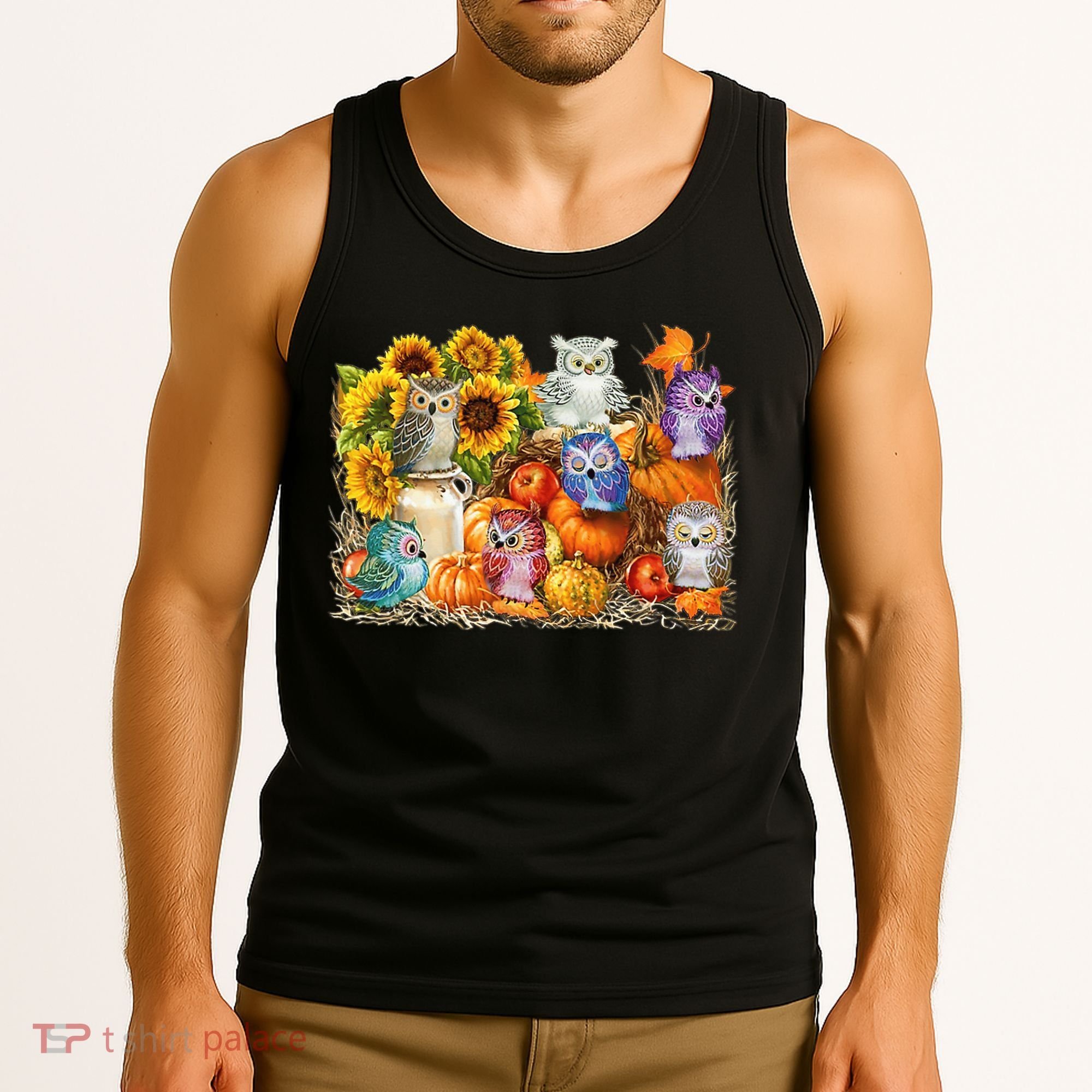 Autumn Owl Sunflower Pumpkin Halloween Costume Tank Top