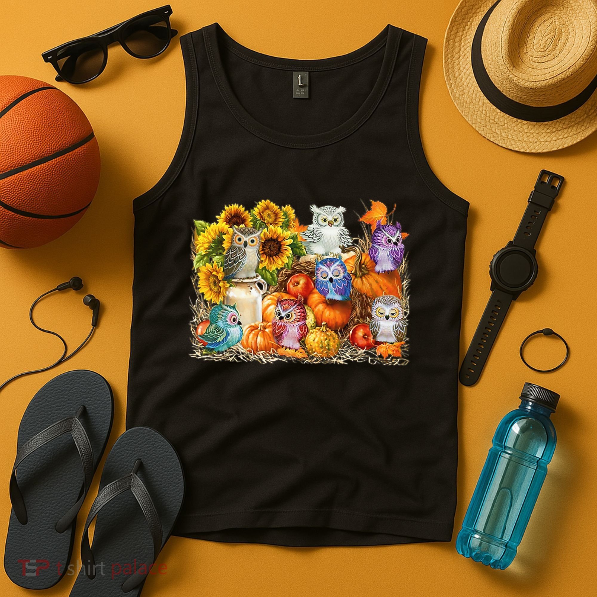 Autumn Owl Sunflower Pumpkin Halloween Costume Tank Top