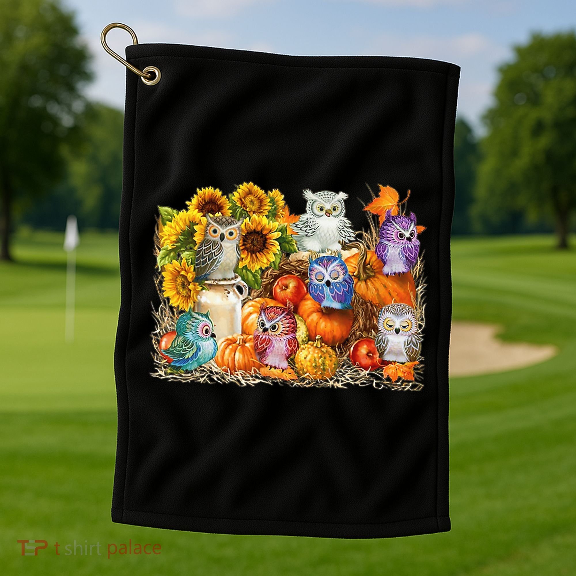 Autumn Owl Sunflower Pumpkin Halloween Costume Golf Towel