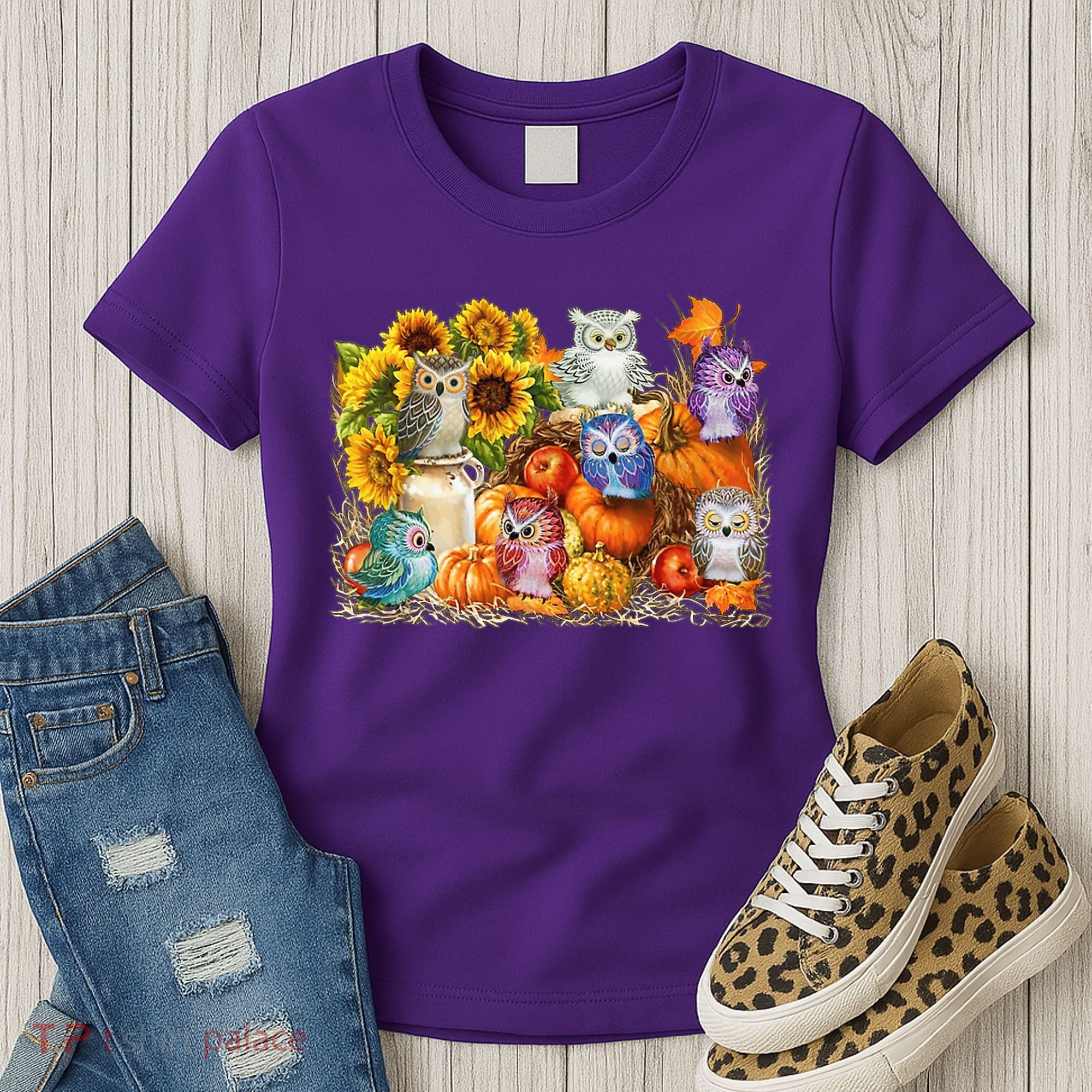 Autumn Owl Sunflower Pumpkin Halloween Costume Women's T-Shirt