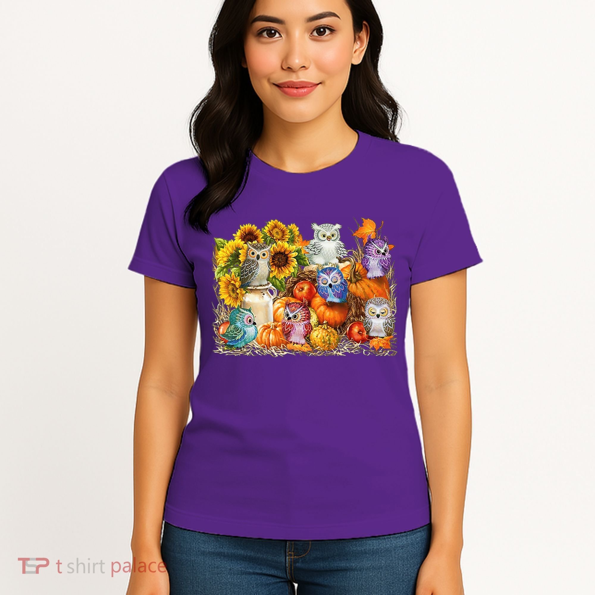Autumn Owl Sunflower Pumpkin Halloween Costume Women's T-Shirt