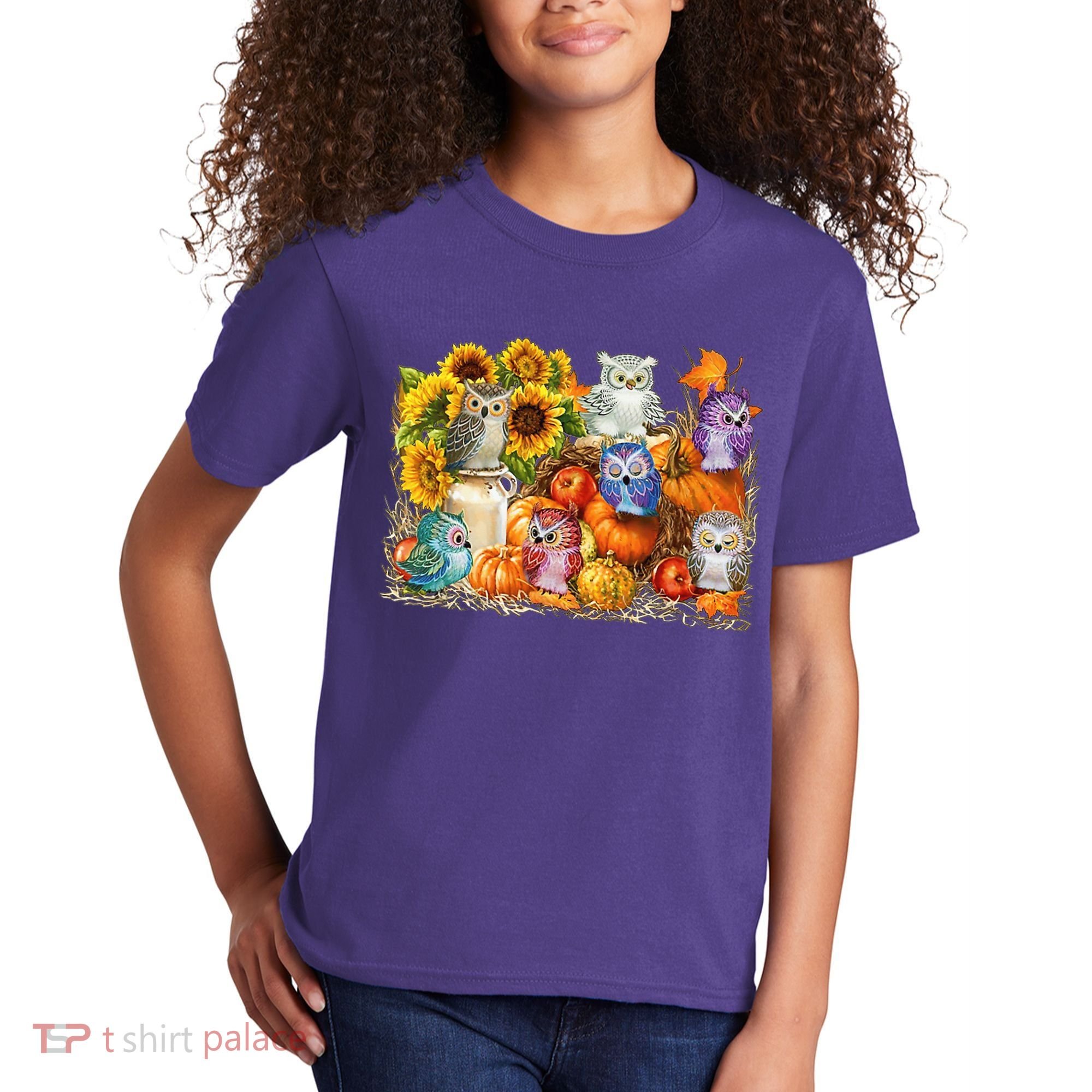 Autumn Owl Sunflower Pumpkin Halloween Costume Kids T-Shirt