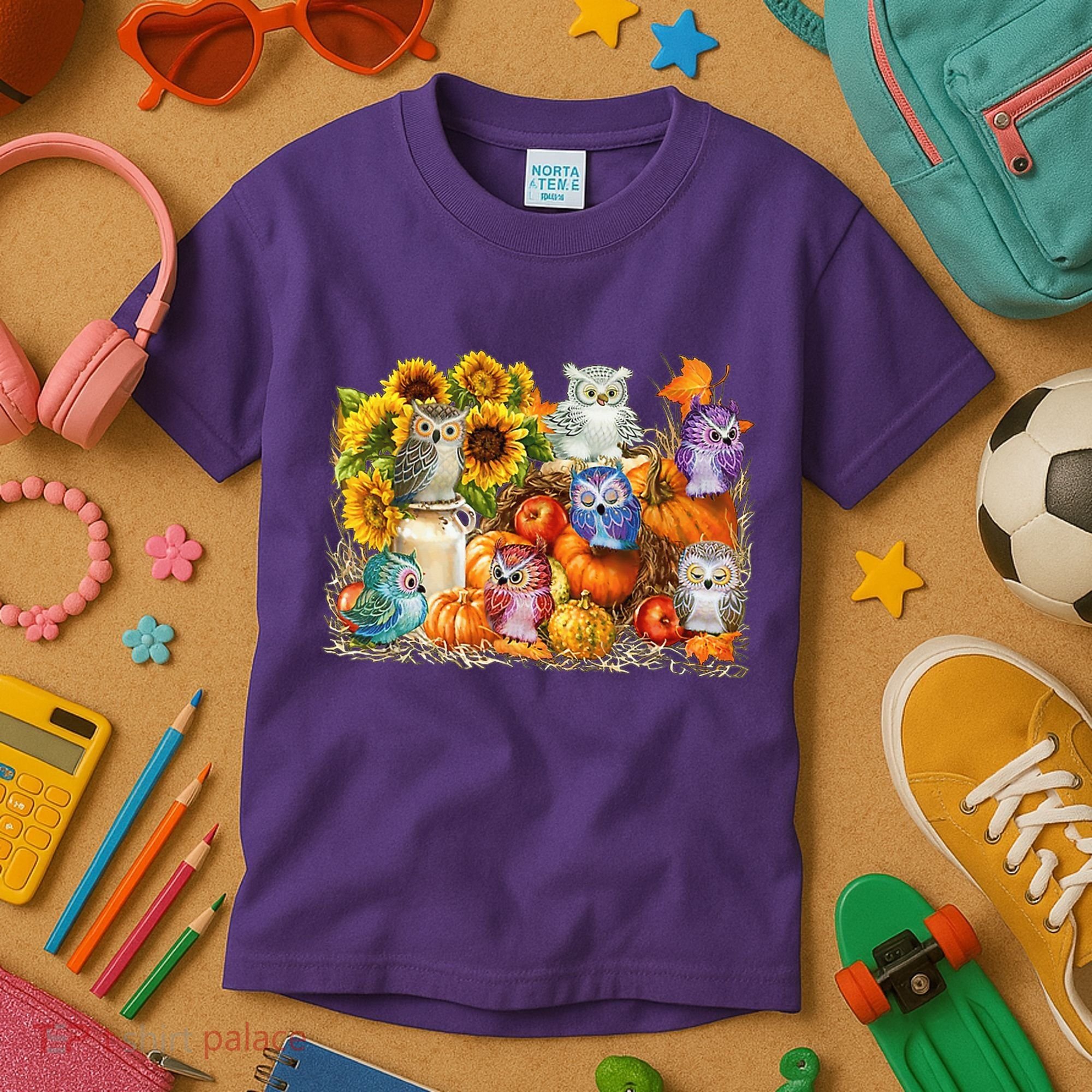 Autumn Owl Sunflower Pumpkin Halloween Costume Kids T-Shirt