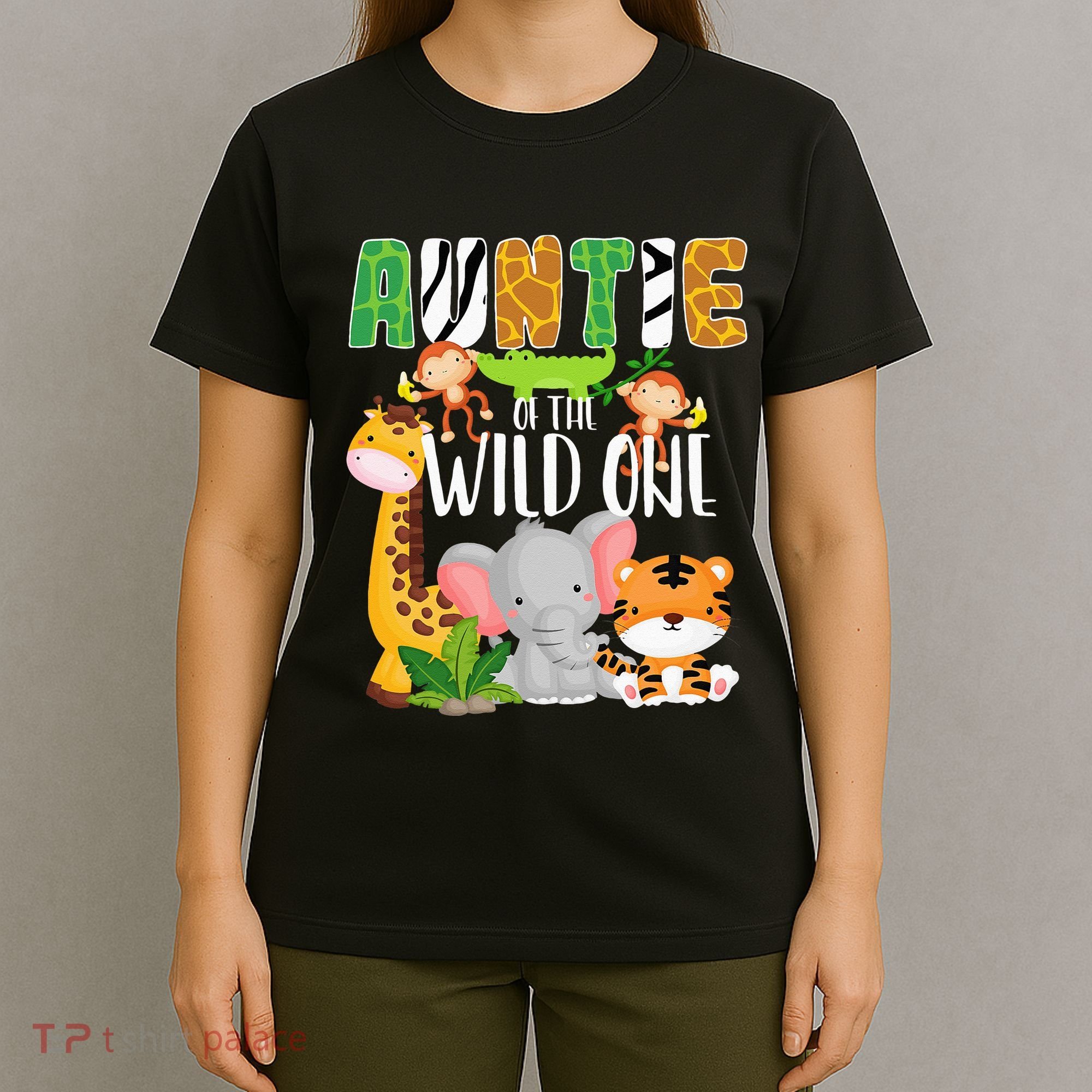 Auntie of the Wild One Zoo Theme Birthday Safari Animals T-Shirt