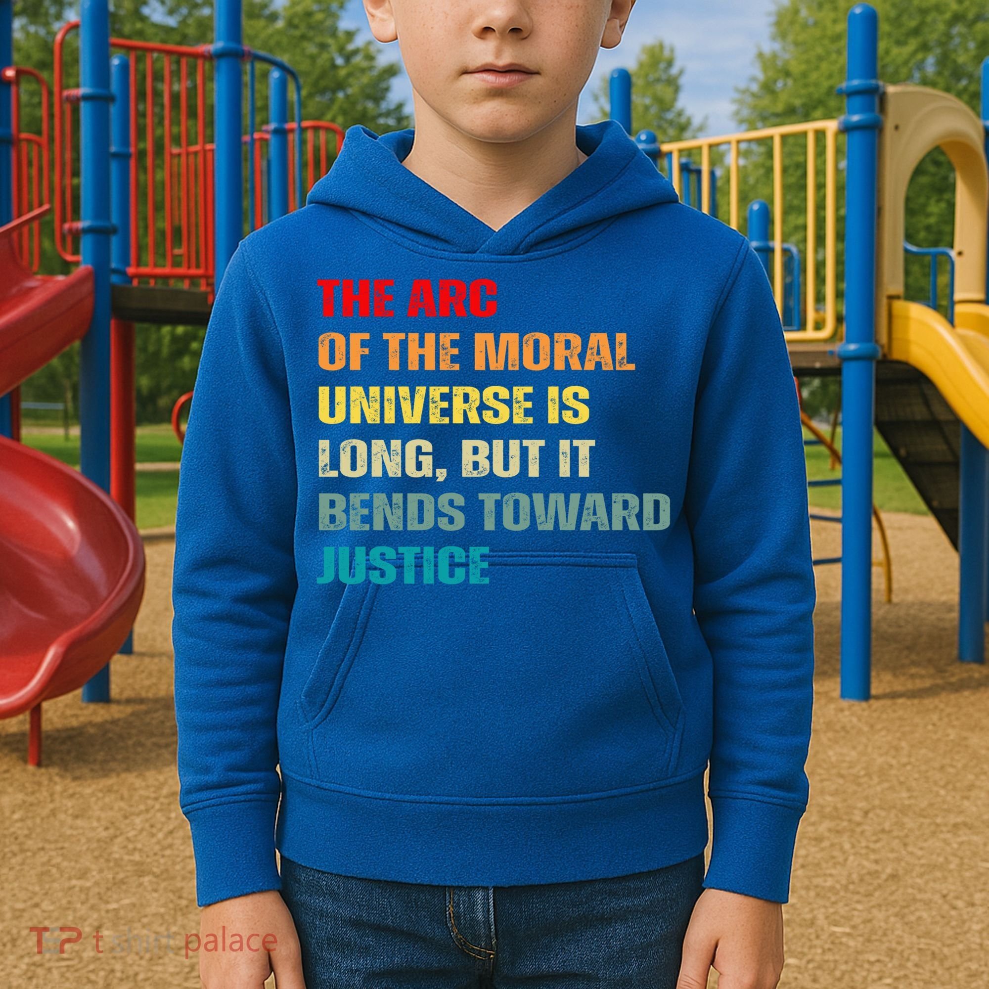 Arc Of Th Moral Universe Is Long But It Bends Toward Justice Cool Gift Kids Hoodie
