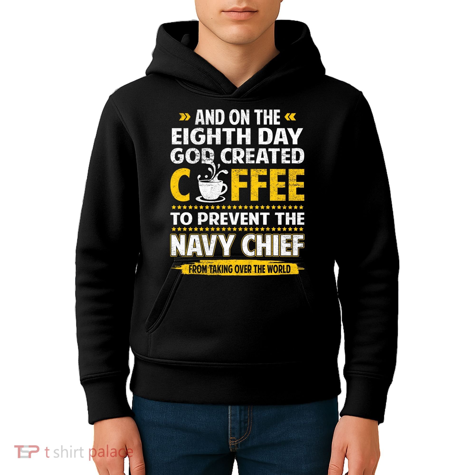 Chief And On The 8th Day God Created Coffee Na Vy Kids Hoodie