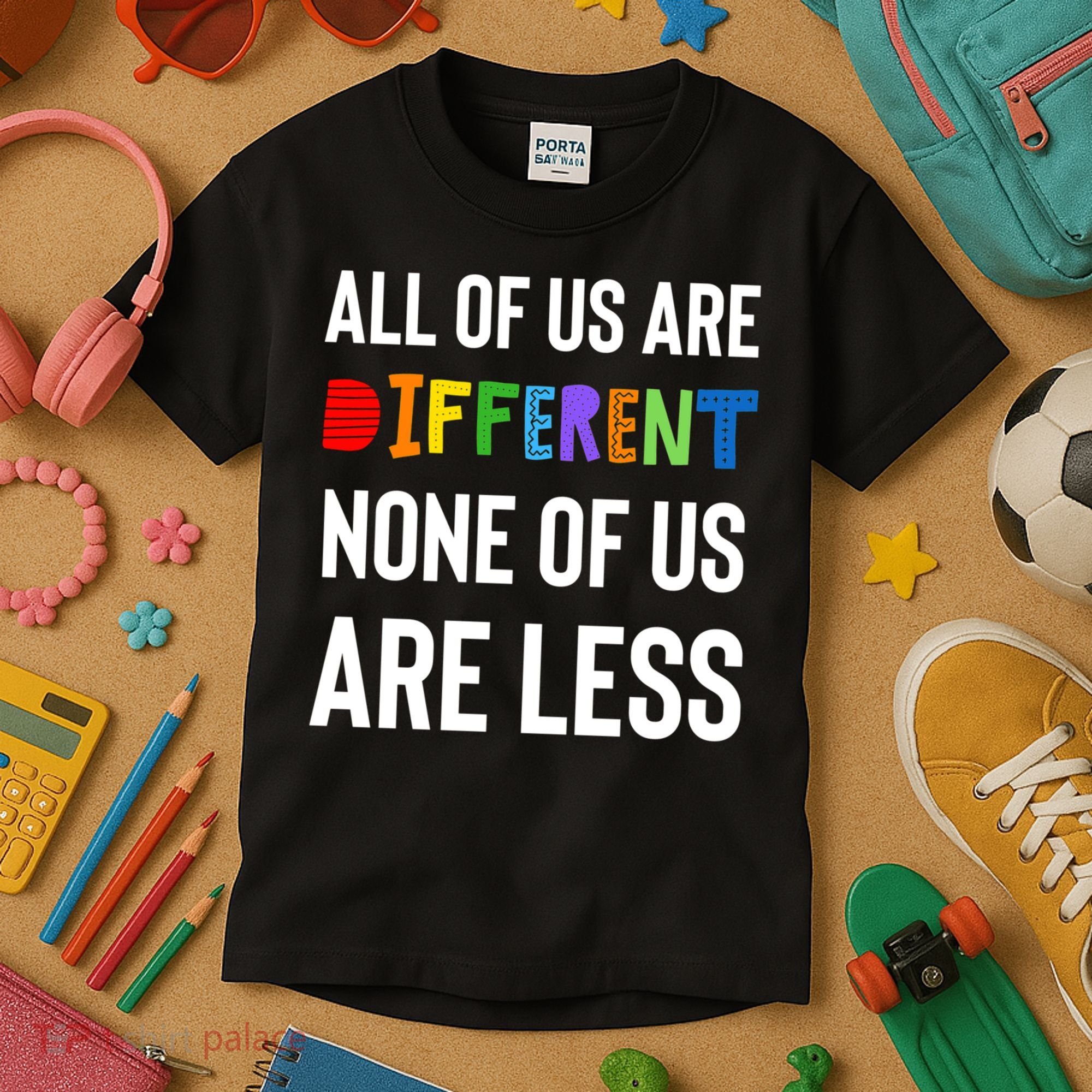 All Of Us Are Different. None Of Us Are Less. Kids T-Shirt