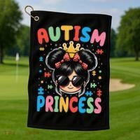 Autism Princess Afro Bow Daughter Autism Awareness Golf Towel thumb 1