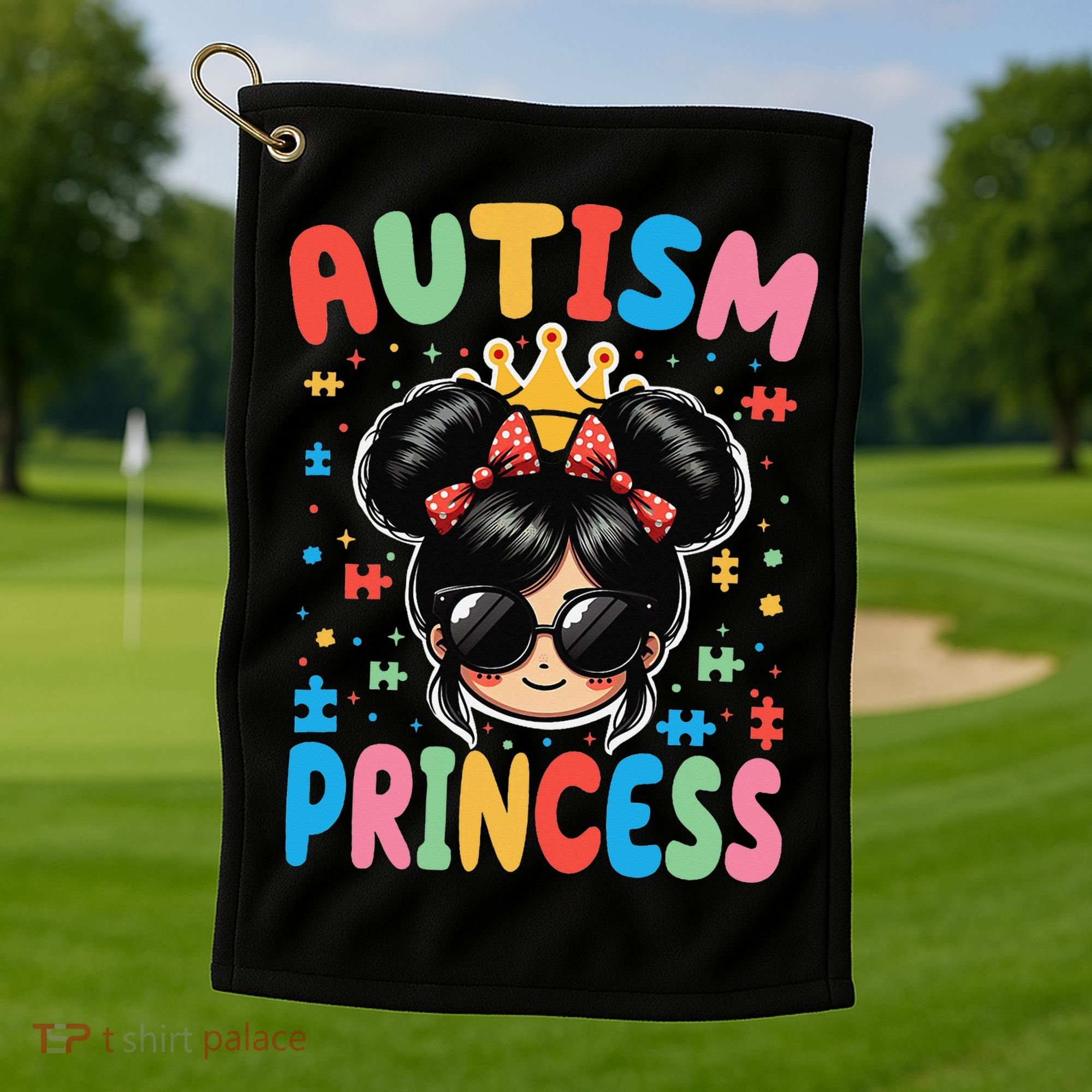 Autism Princess Afro Bow Daughter Autism Awareness Golf Towel