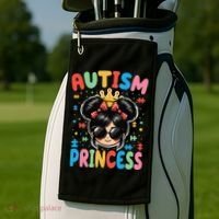 Autism Princess Afro Bow Daughter Autism Awareness Golf Towel thumb 2