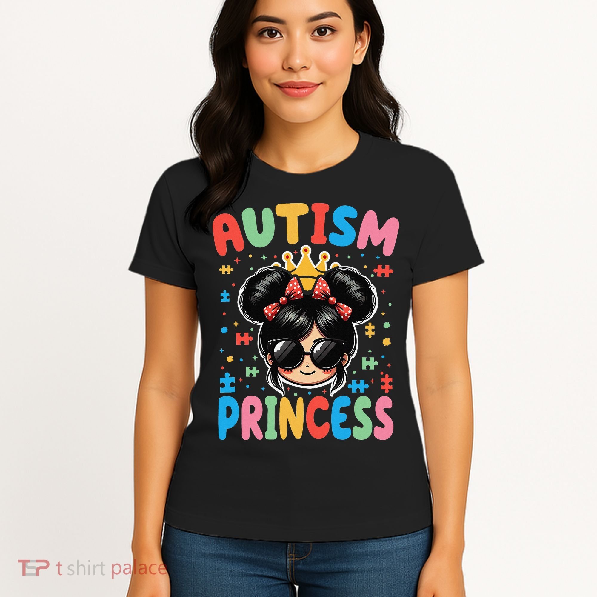 Autism Princess Afro Bow Daughter Autism Awareness Women's T-Shirt