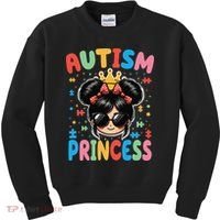 Autism Princess Afro Bow Daughter Autism Awareness Kids Sweatshirt thumb 0