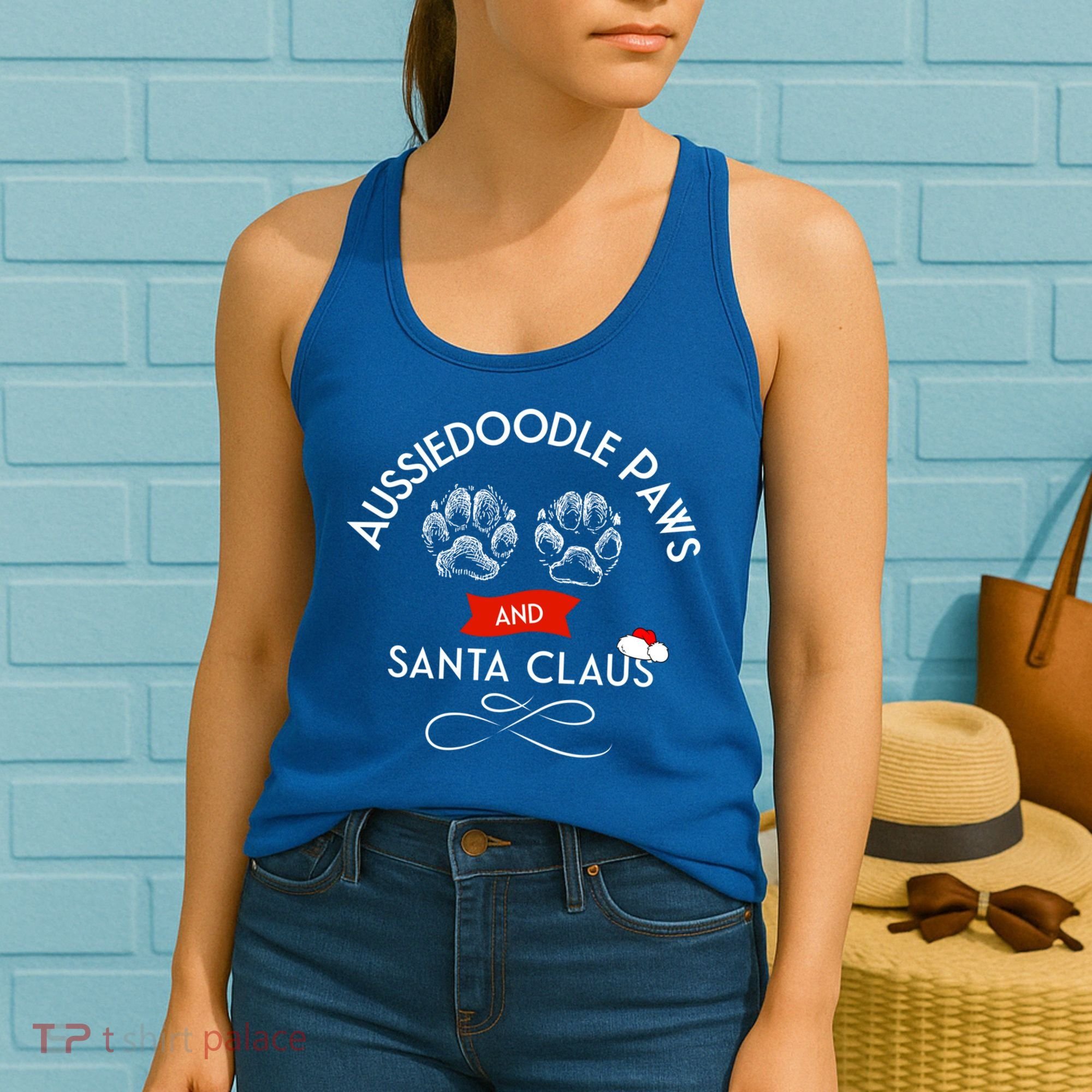 Aussiedoodle Paws And Santa Claus Christmas Doodle Dog Gift Women's Tank Top