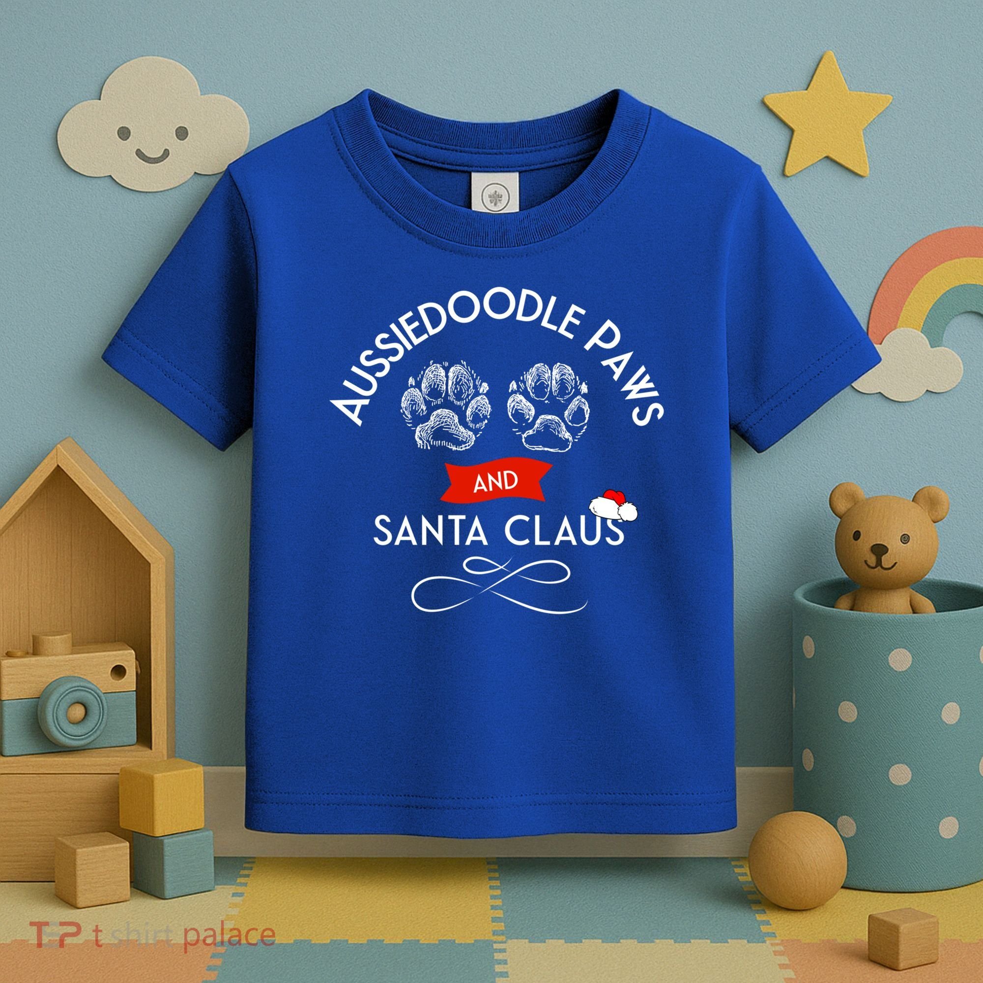 Aussiedoodle Paws And Santa Claus Christmas Doodle Dog Gift Toddler T-Shirt