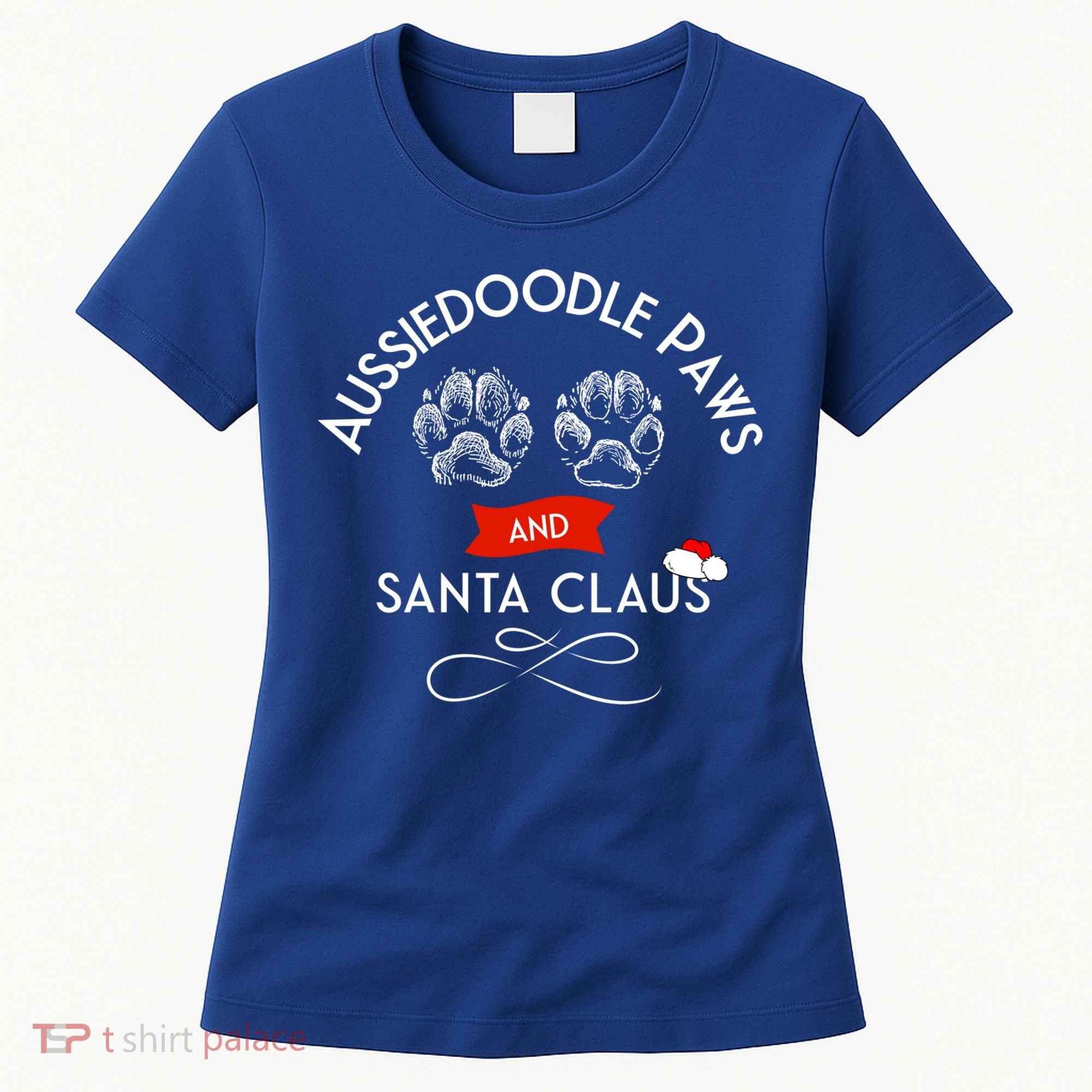 Aussiedoodle Paws And Santa Claus Christmas Doodle Dog Gift Women's T-Shirt