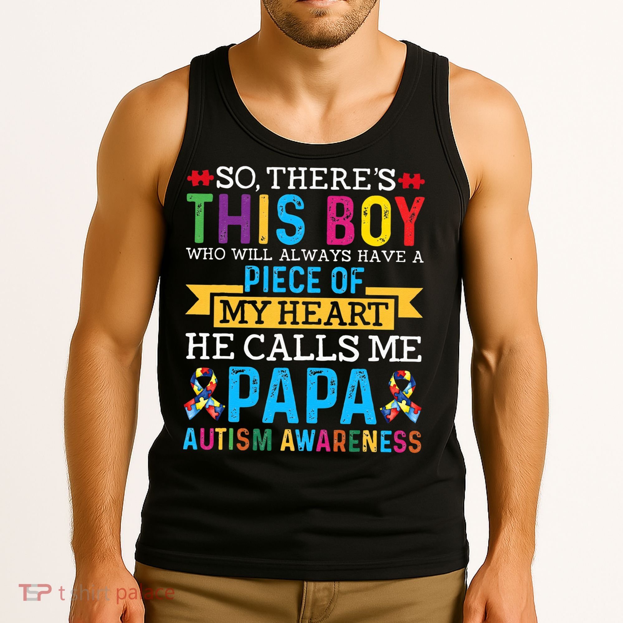 Autism Papa Autism Awareness Support Autism Motivational Tank Top