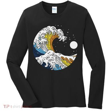 Aroace Pride Aro Ace Aromantic Asexual Flag Japan Great Wave Women's Long Sleeve Shirt