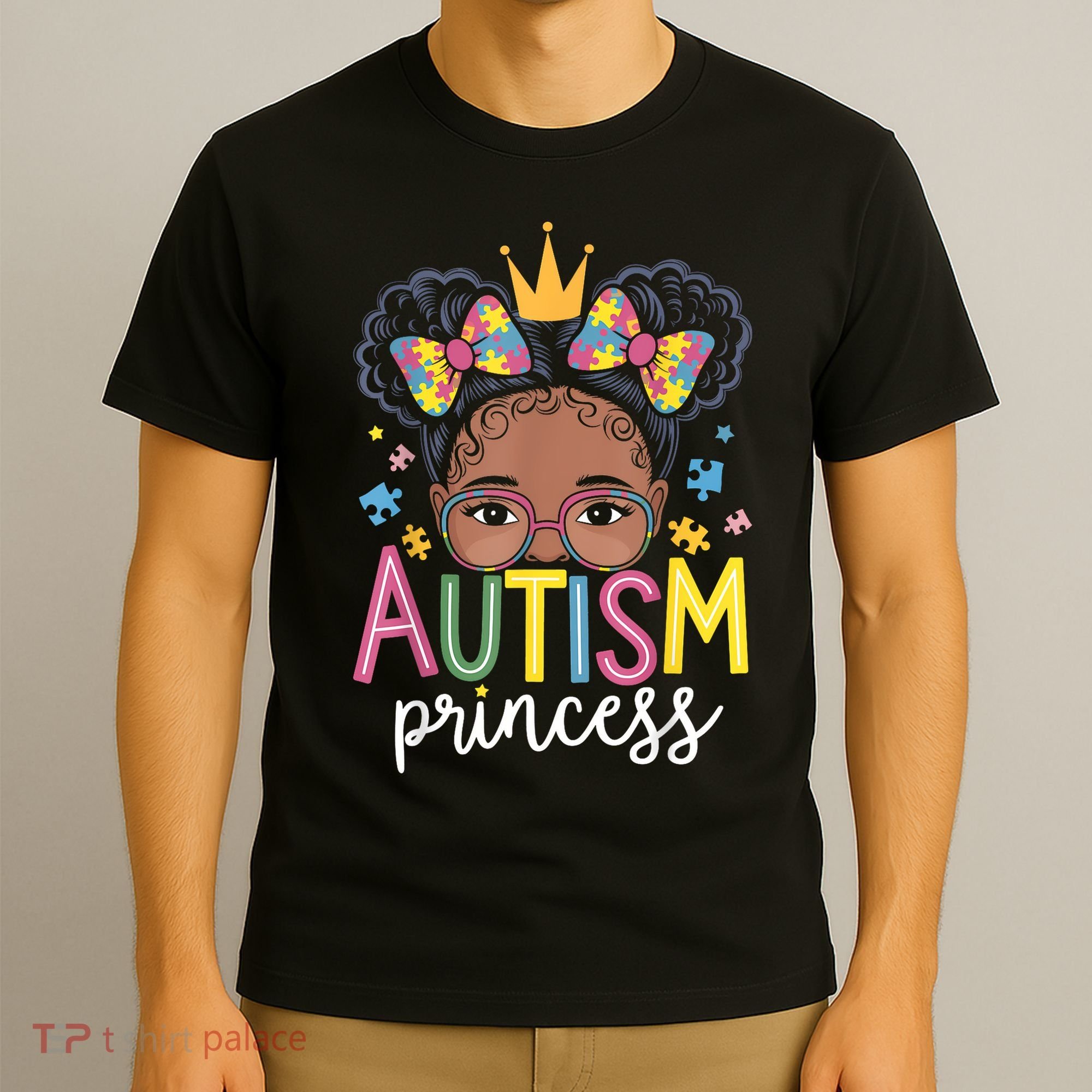Autism Princess Afro Girl Bow Daughter Autism Awareness T-Shirt