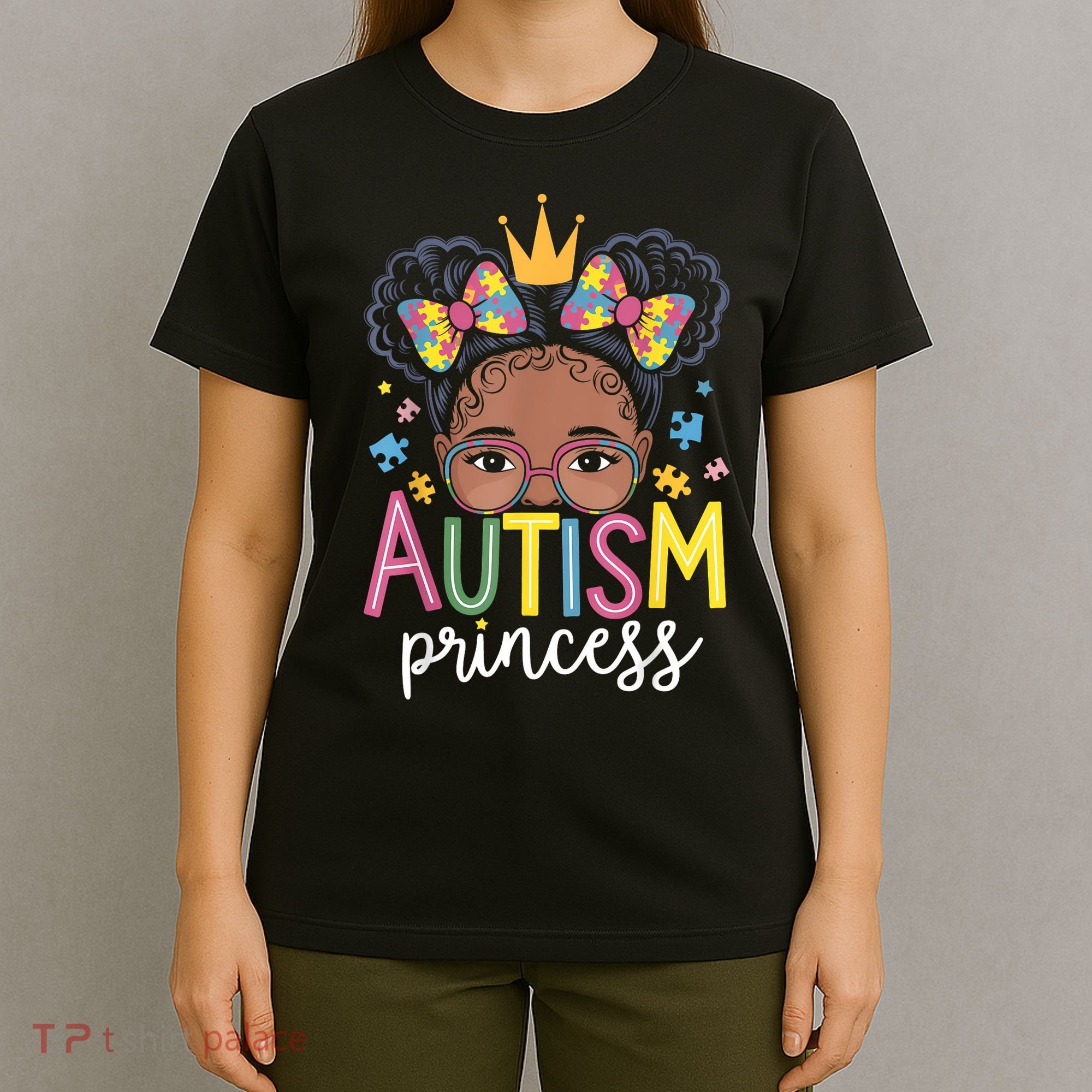 Autism Princess Afro Girl Bow Daughter Autism Awareness T-Shirt
