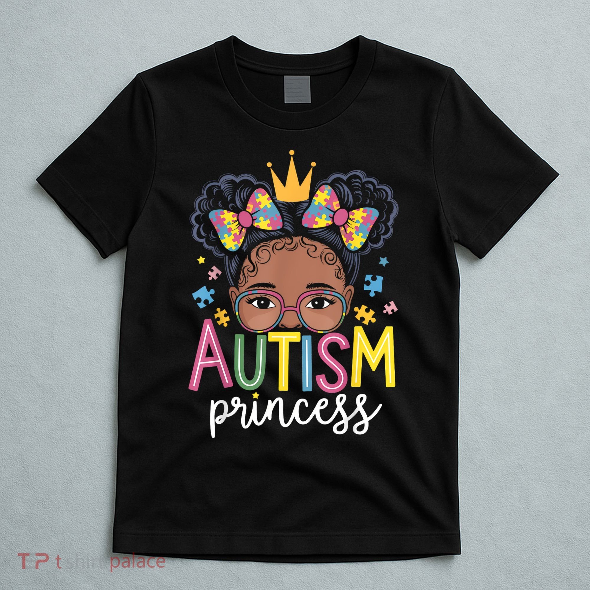 Autism Princess Afro Girl Bow Daughter Autism Awareness T-Shirt