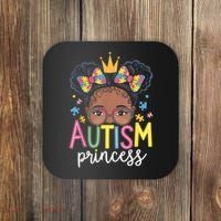 Autism Princess Afro Girl Bow Daughter Autism Awareness Coaster thumb 0