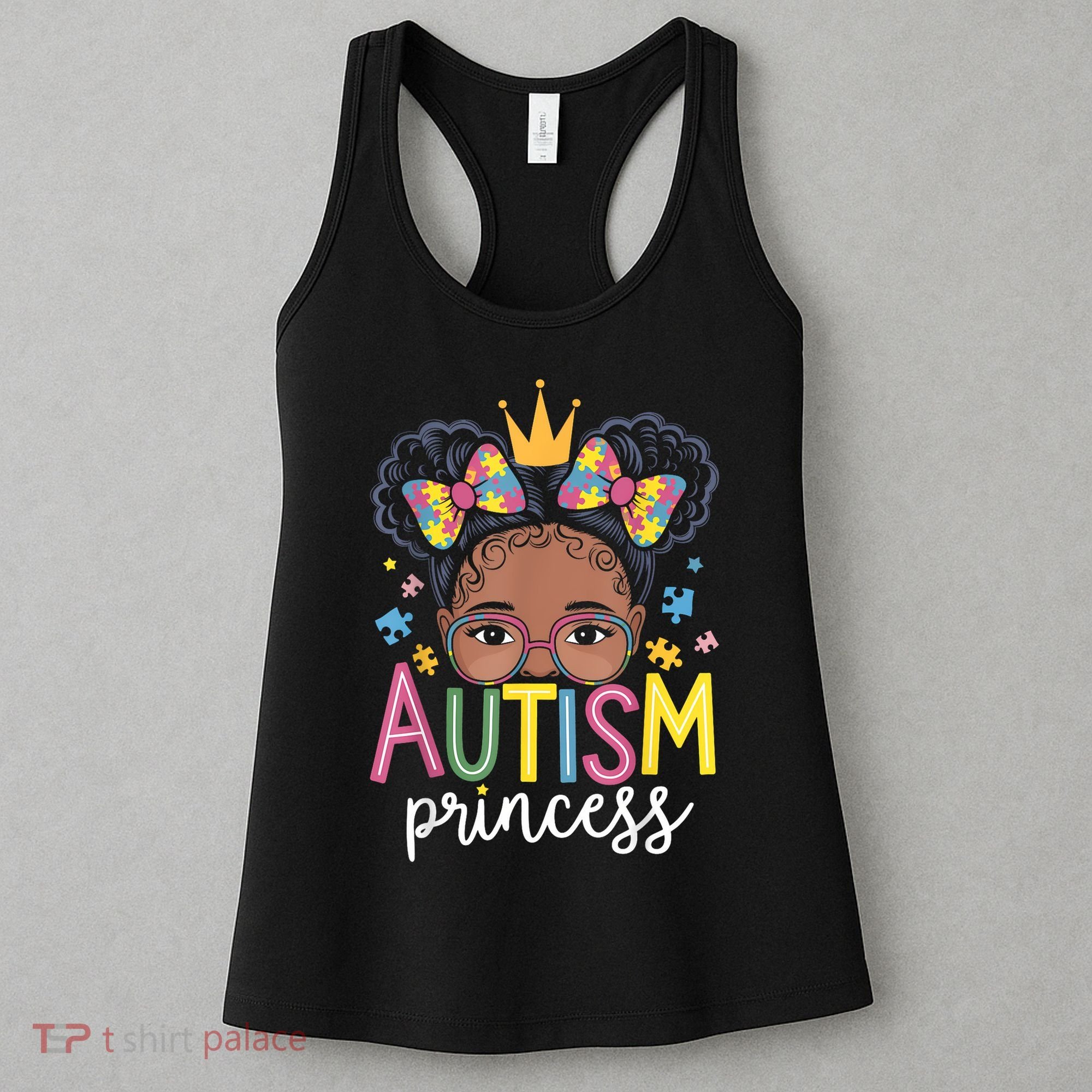 Autism Princess Afro Girl Bow Daughter Autism Awareness Women's Tank Top