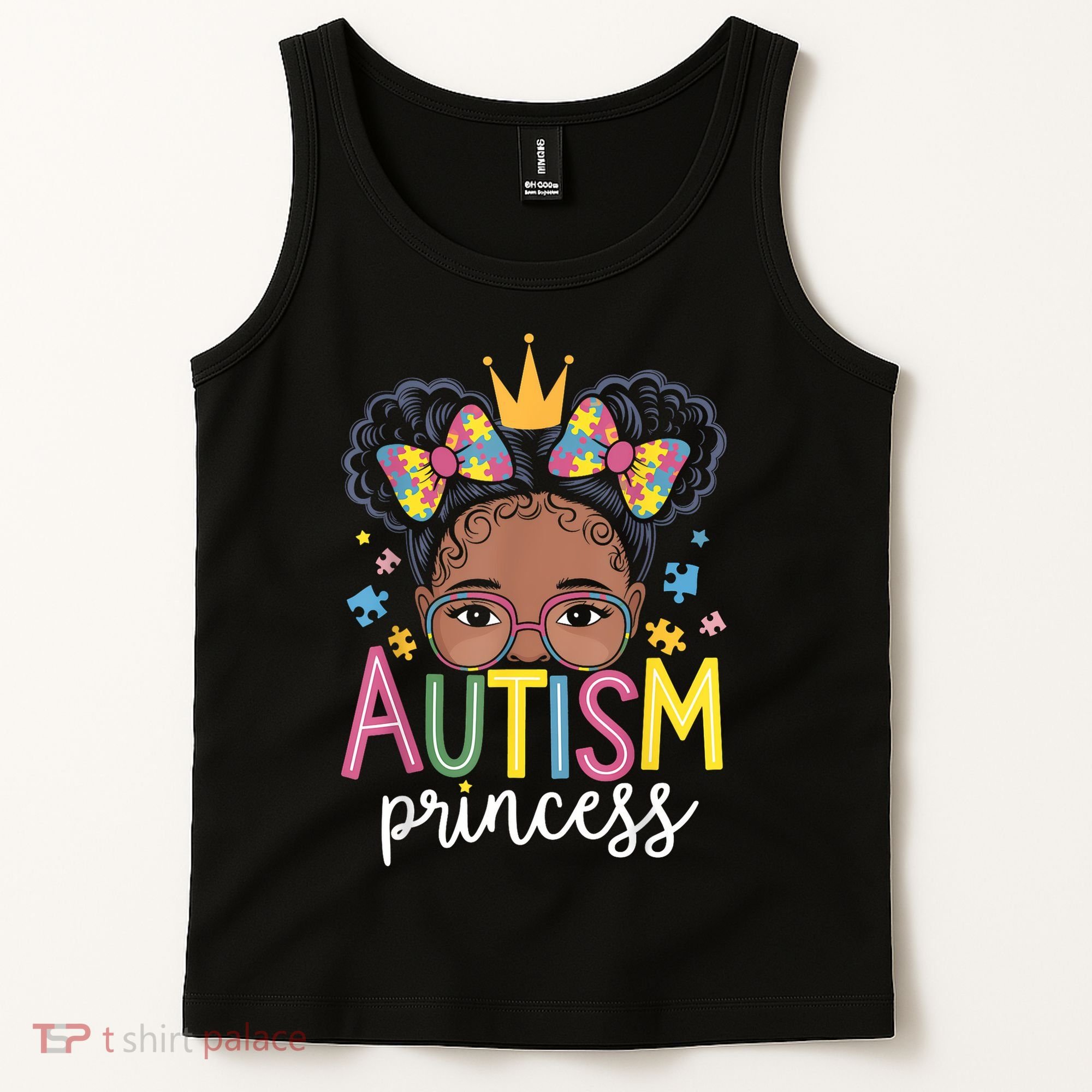 Autism Princess Afro Girl Bow Daughter Autism Awareness Tank Top