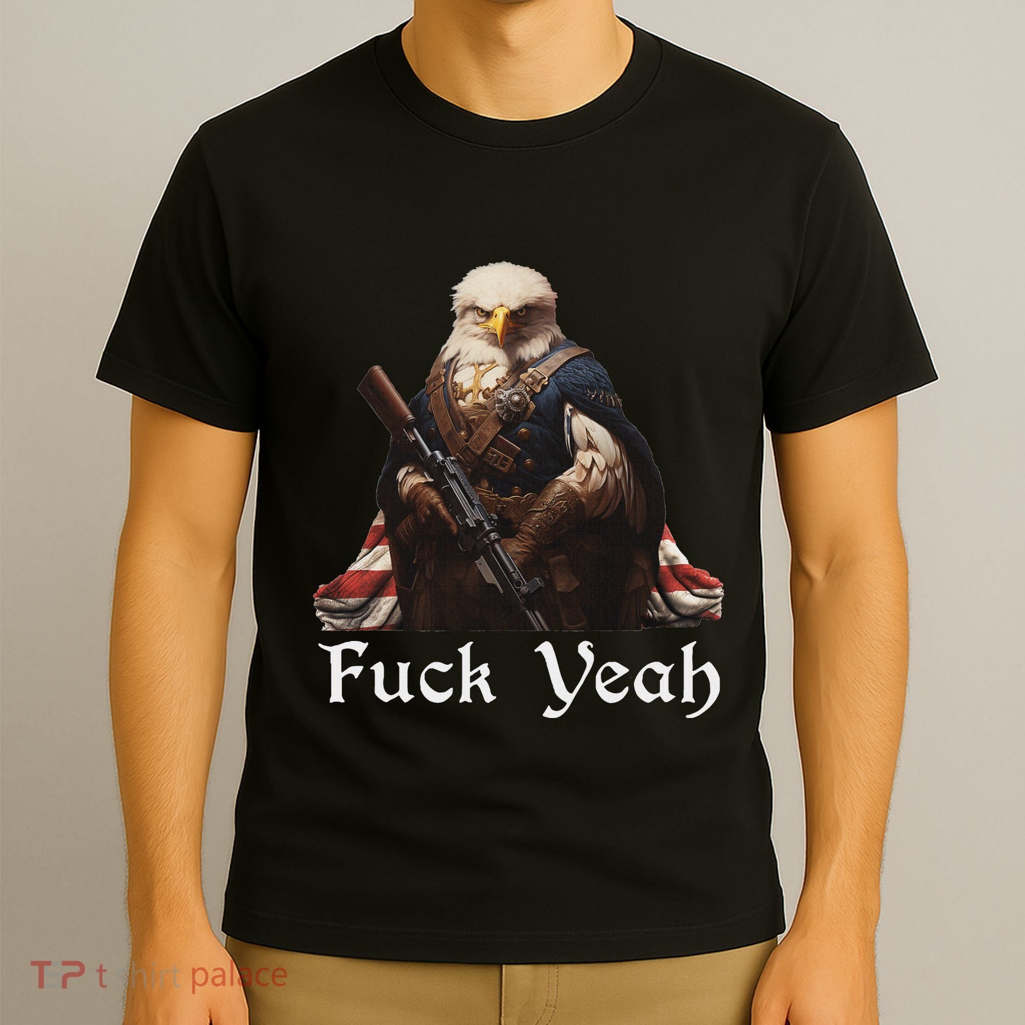 American Pride Bald Eagle Rifle 1776 Fuck Yeah Flag Cape T-Shirt