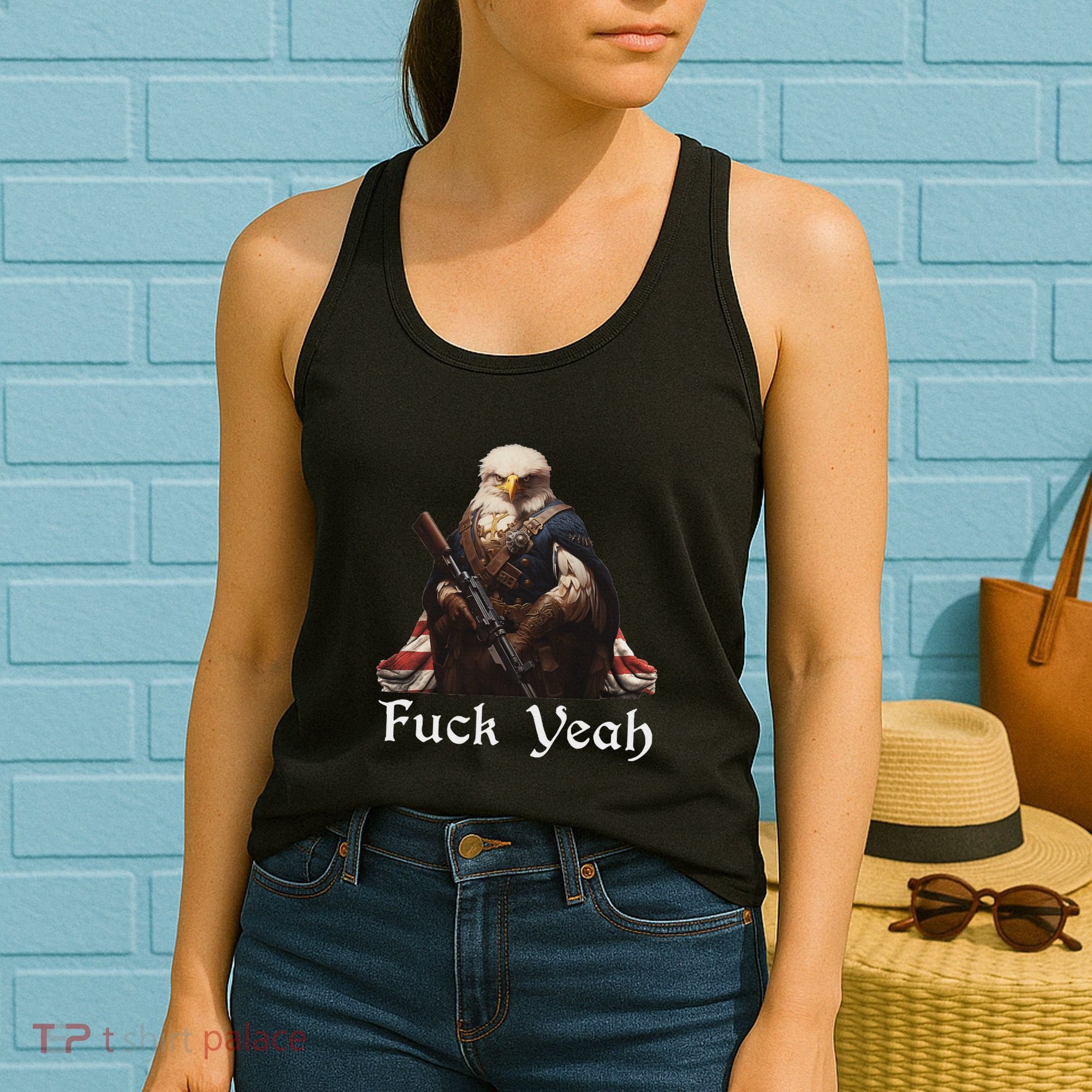 American Pride Bald Eagle Rifle 1776 Fuck Yeah Flag Cape Women's Tank Top