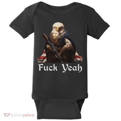 American Pride Bald Eagle Rifle 1776 Fuck Yeah Flag Cape Baby Bodysuit