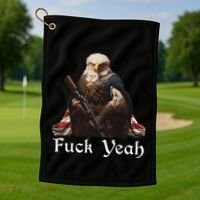 American Pride Bald Eagle Rifle 1776 Fuck Yeah Flag Cape Golf Towel thumb 1