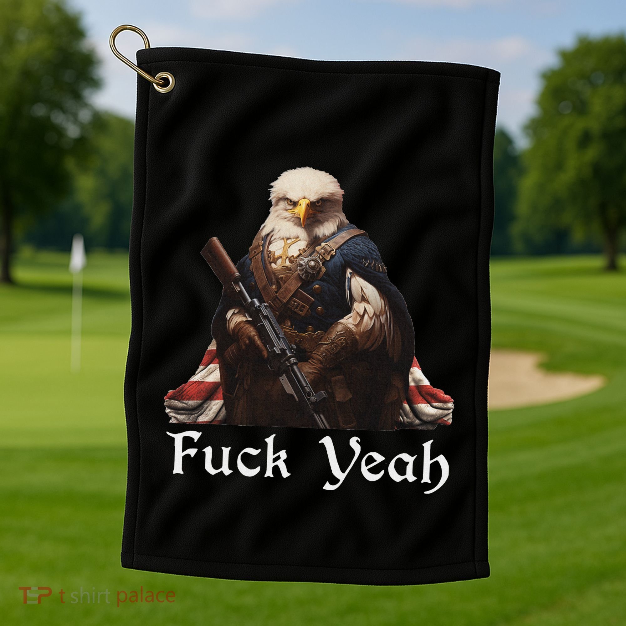 American Pride Bald Eagle Rifle 1776 Fuck Yeah Flag Cape Golf Towel
