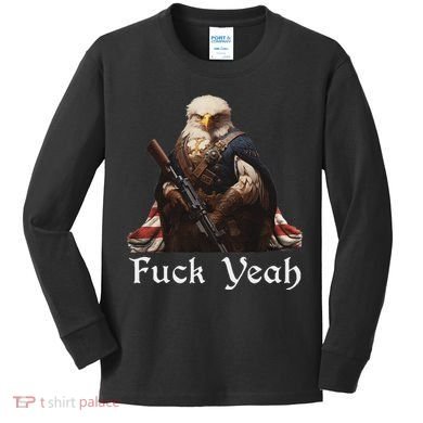 American Pride Bald Eagle Rifle 1776 Fuck Yeah Flag Cape Kids Long Sleeve Shirt