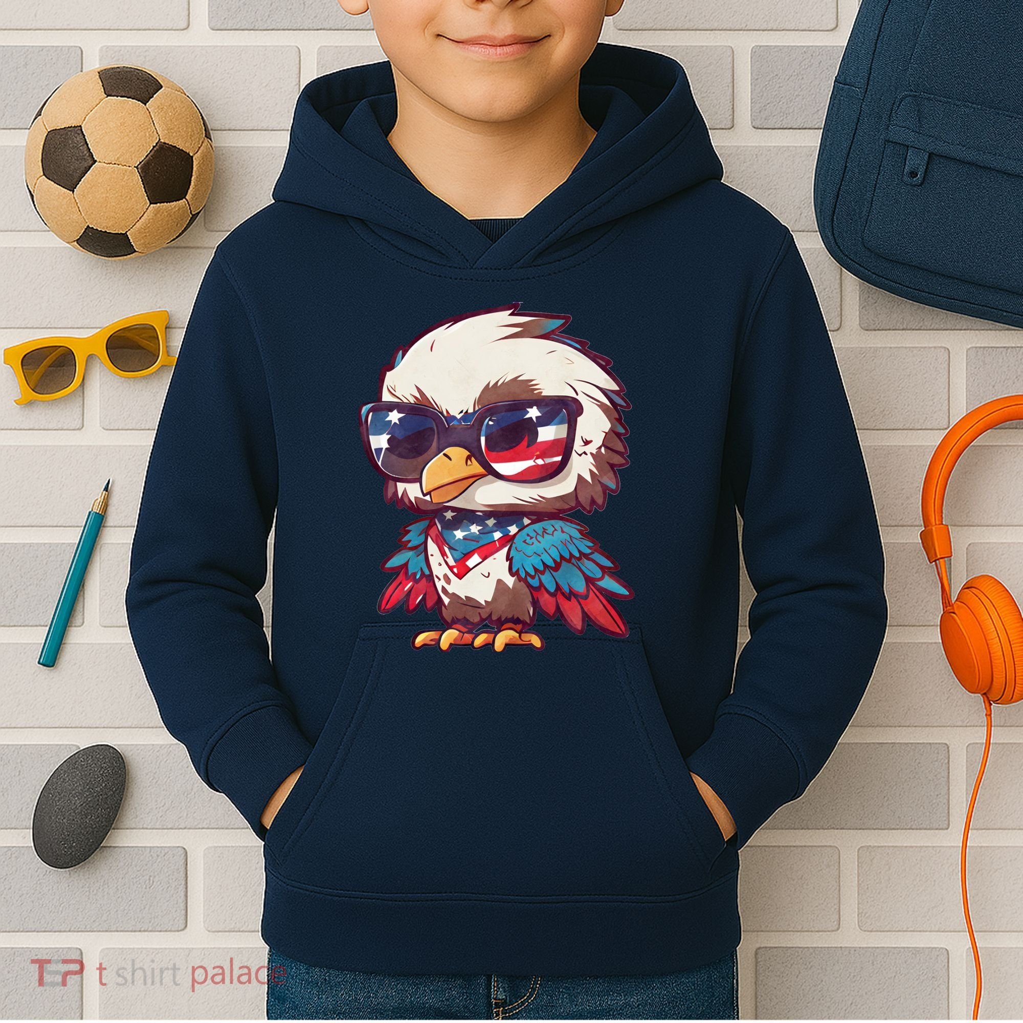 America Patriotic Bald Eagle Kids Hoodie