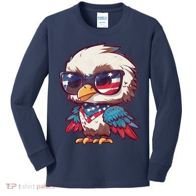 America Patriotic Bald Eagle Kids Long Sleeve Shirt