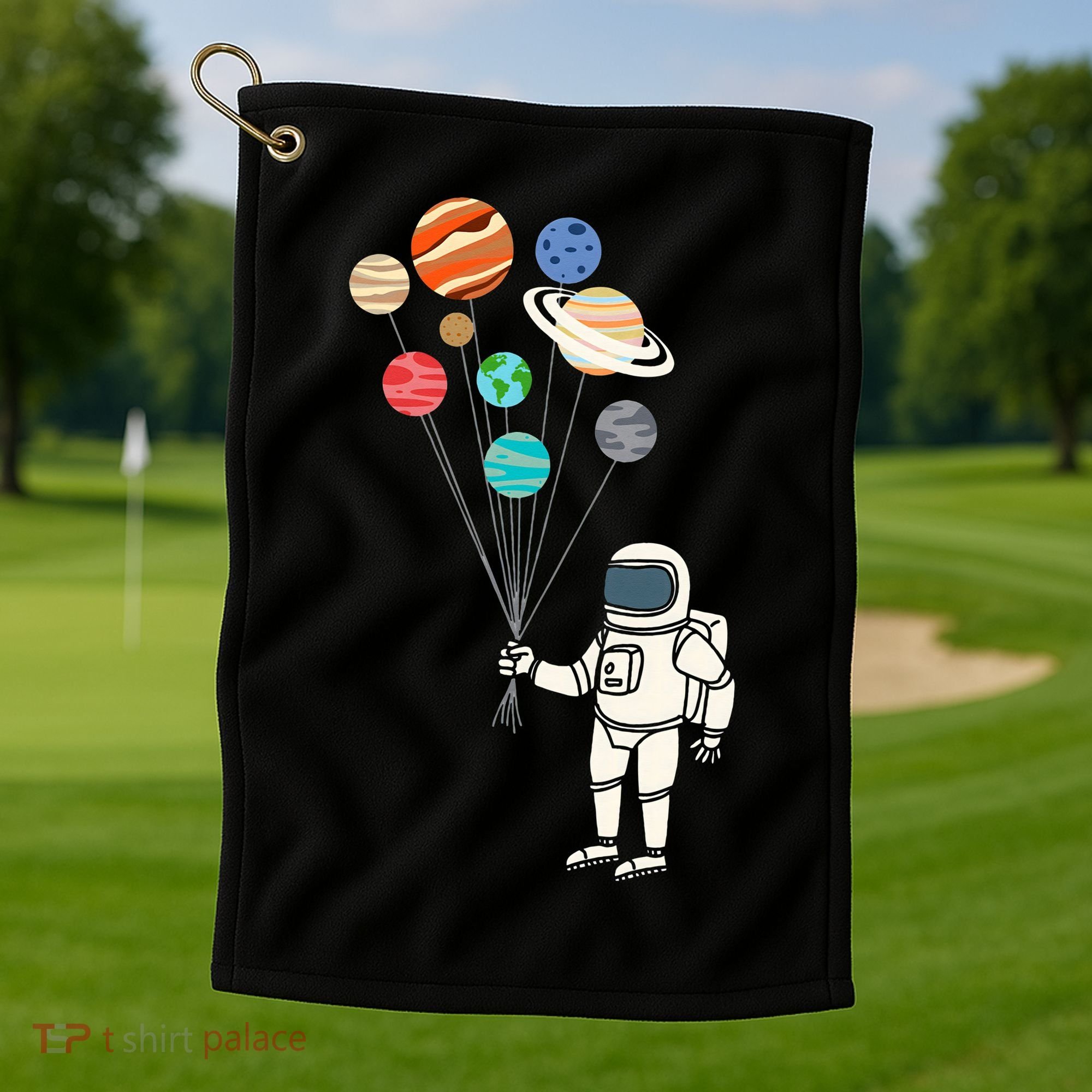 Astronaut Planets Balloons Funny Solar Space Birthday Party Golf Towel