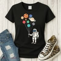 Astronaut Planets Balloons Funny Solar Space Birthday Party Women's T-Shirt thumb 3