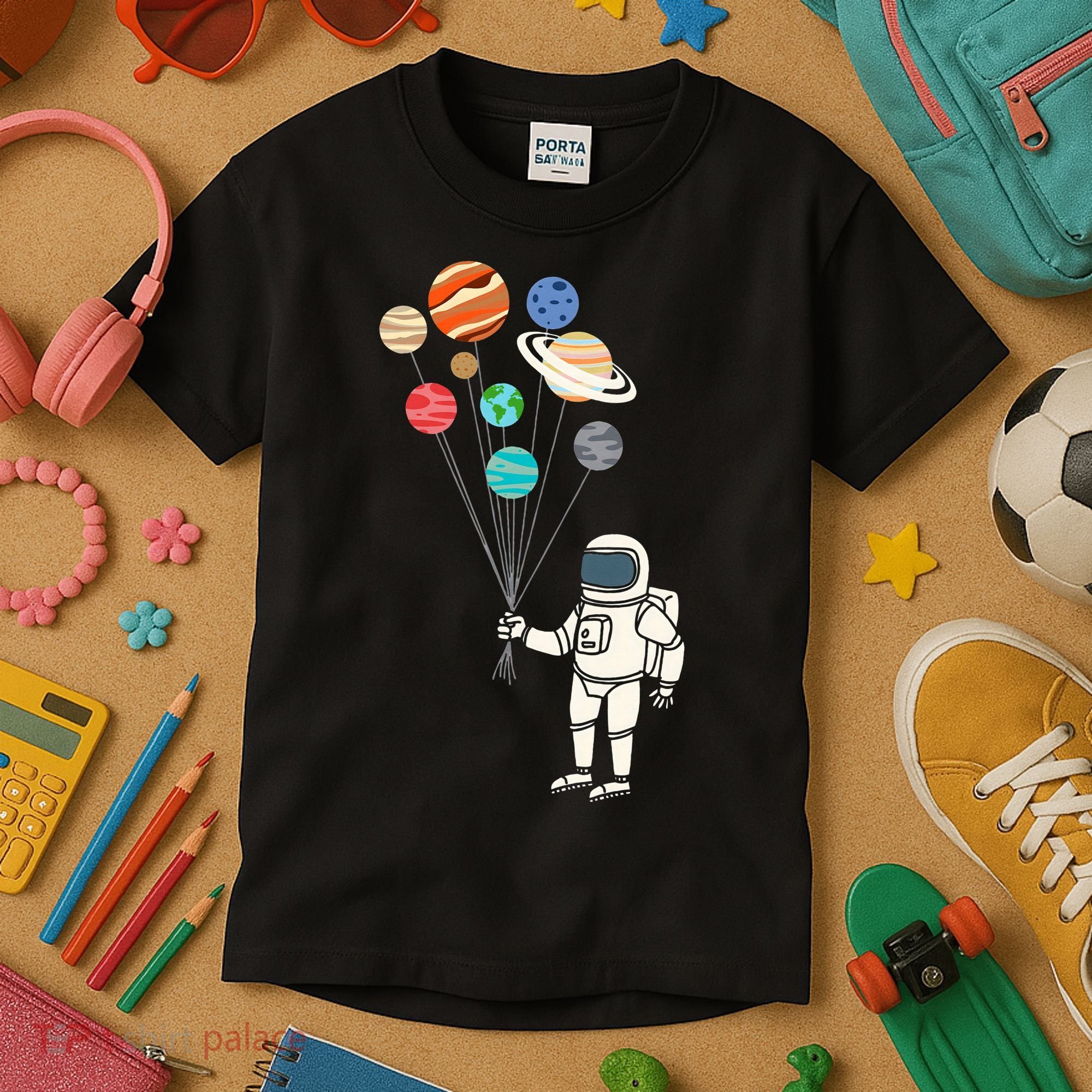 Astronaut Planets Balloons Funny Solar Space Birthday Party Kids T-Shirt