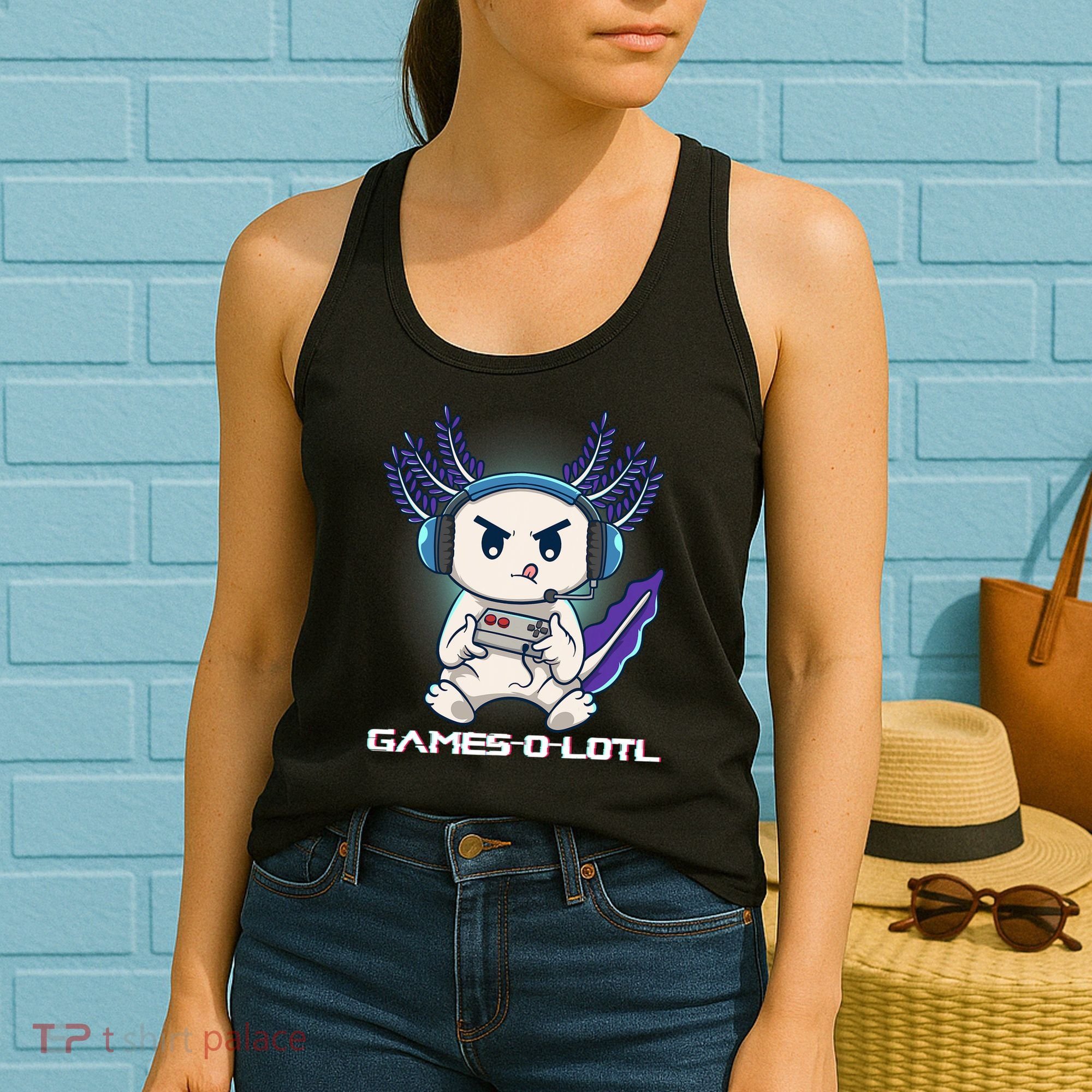 Axolotl Playing Console Video Games Gamesolotl Gaming Women's Tank Top