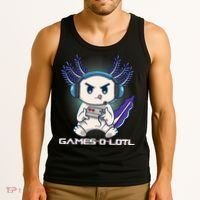 Axolotl Playing Console Video Games Gamesolotl Gaming Tank Top thumb 3