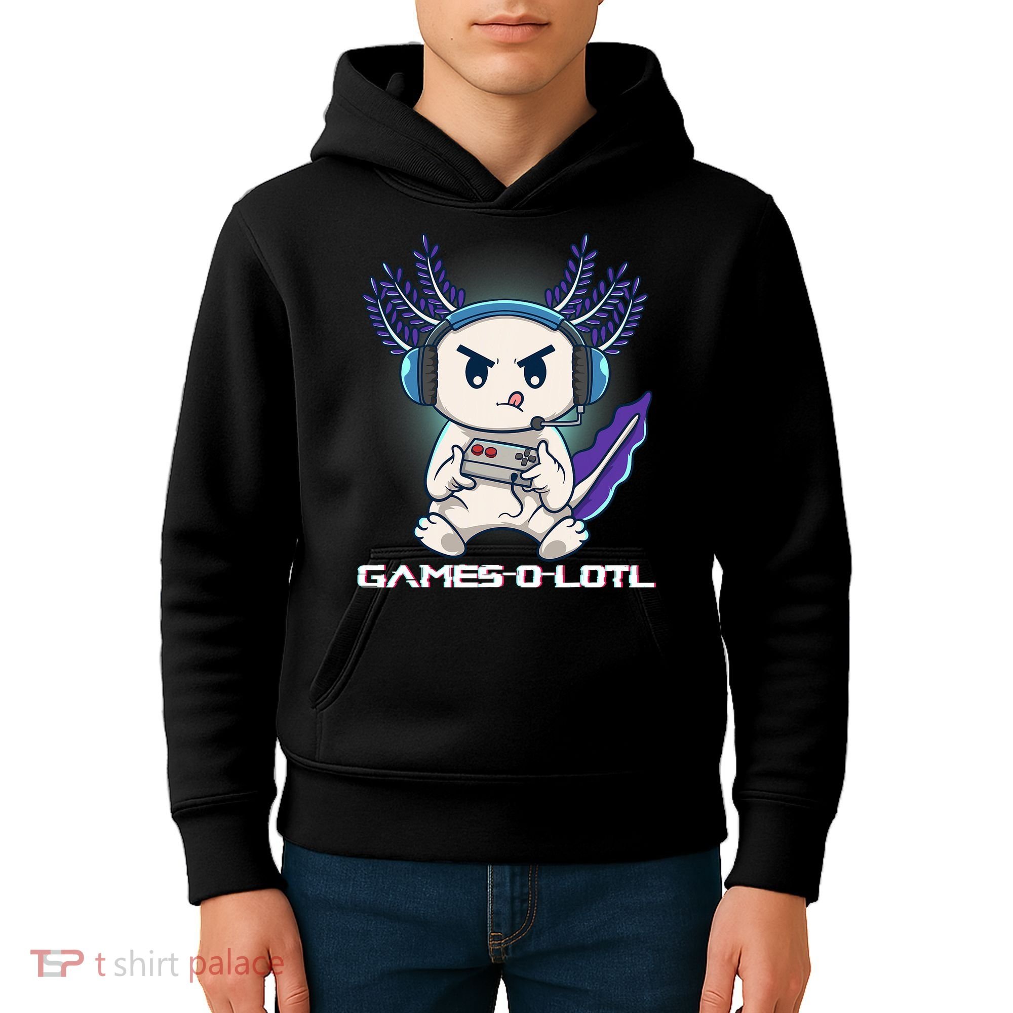 Axolotl Playing Console Video Games Gamesolotl Gaming Kids Hoodie