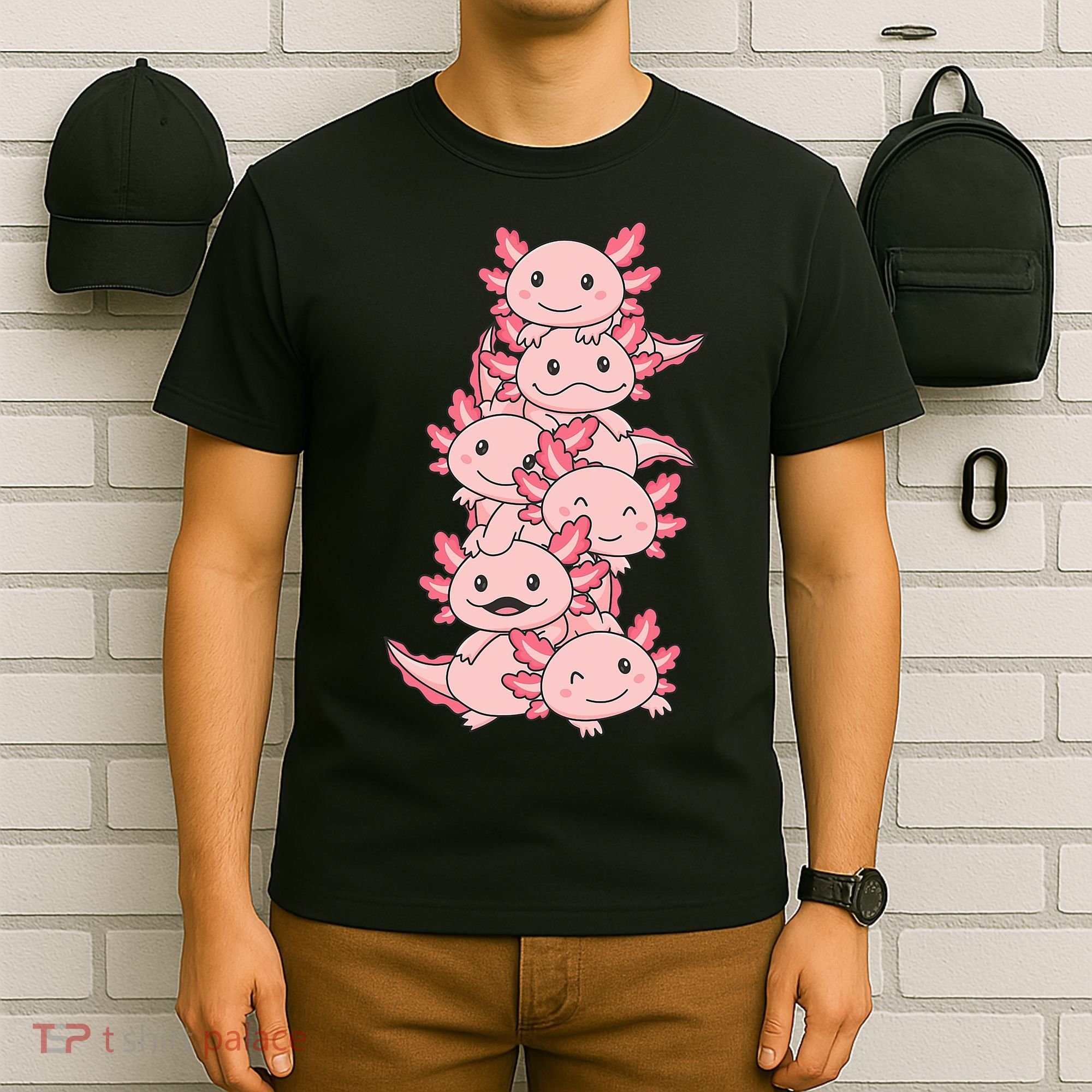 Axolotl Pile Cute Animals Kawaii Anime Funny Axolotl T-Shirt