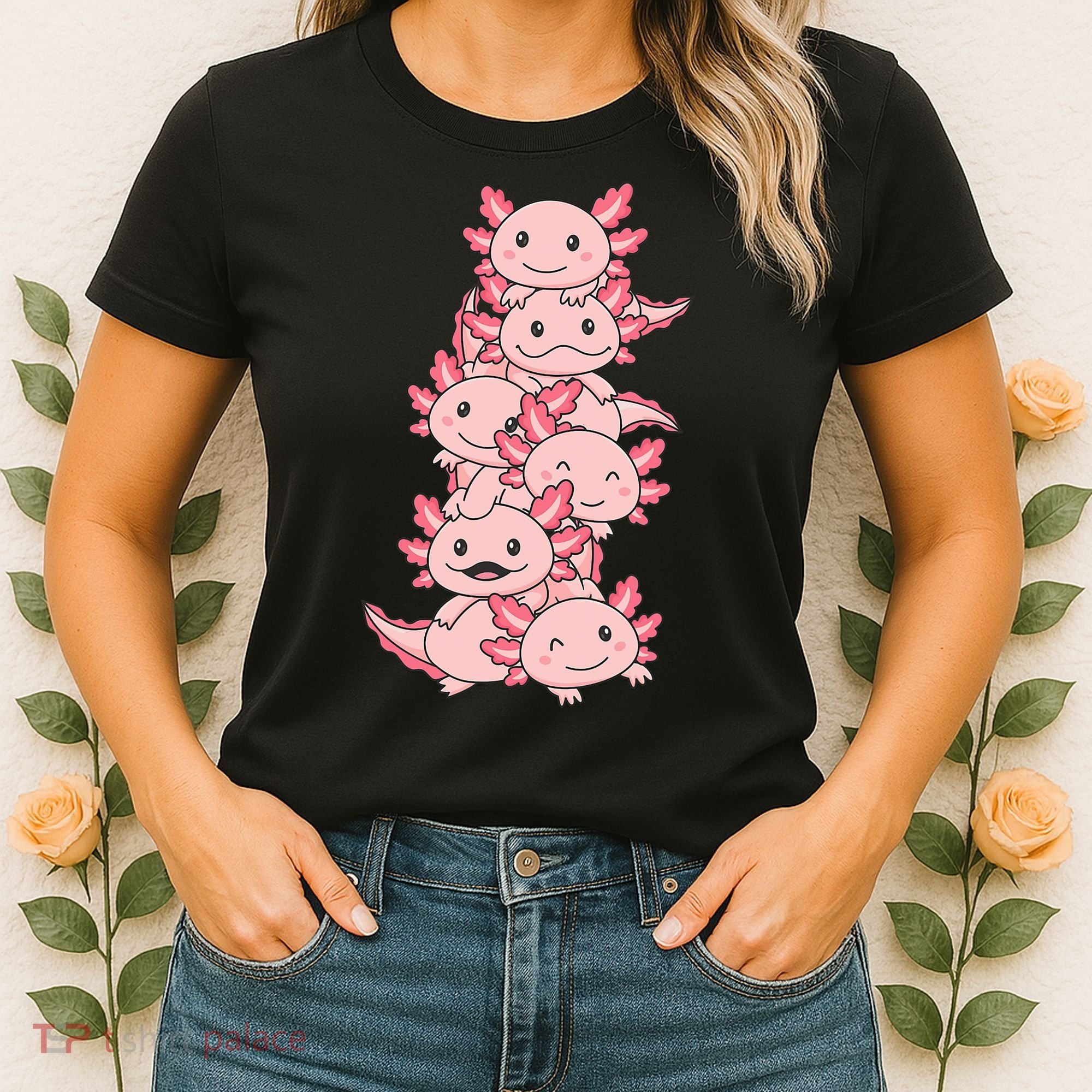 Axolotl Pile Cute Animals Kawaii Anime Funny Axolotl Women's T-Shirt