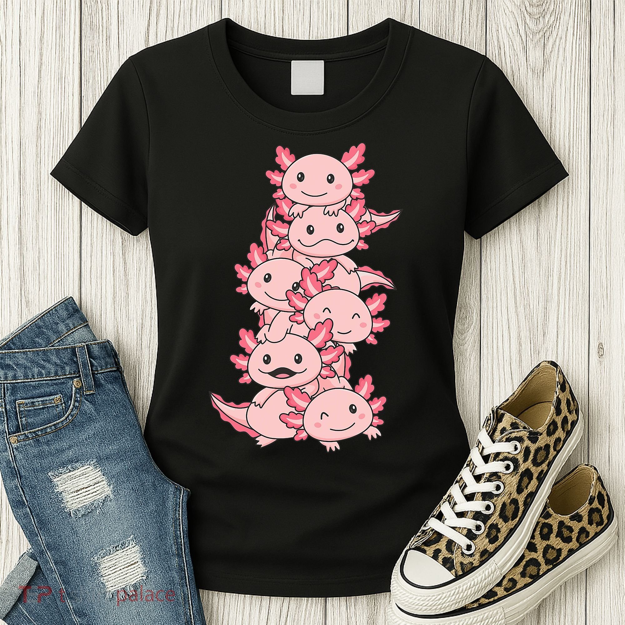 Axolotl Pile Cute Animals Kawaii Anime Funny Axolotl Women's T-Shirt