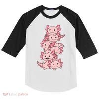 Axolotl Pile Cute Animals Kawaii Anime Funny Axolotl Kids Colorblock Raglan Jersey thumb 0