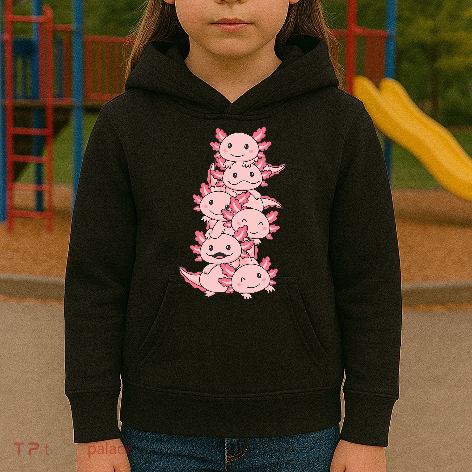 Axolotl Pile Cute Animals Kawaii Anime Funny Axolotl Kids Hoodie
