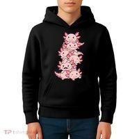 Axolotl Pile Cute Animals Kawaii Anime Funny Axolotl Kids Hoodie thumb 4