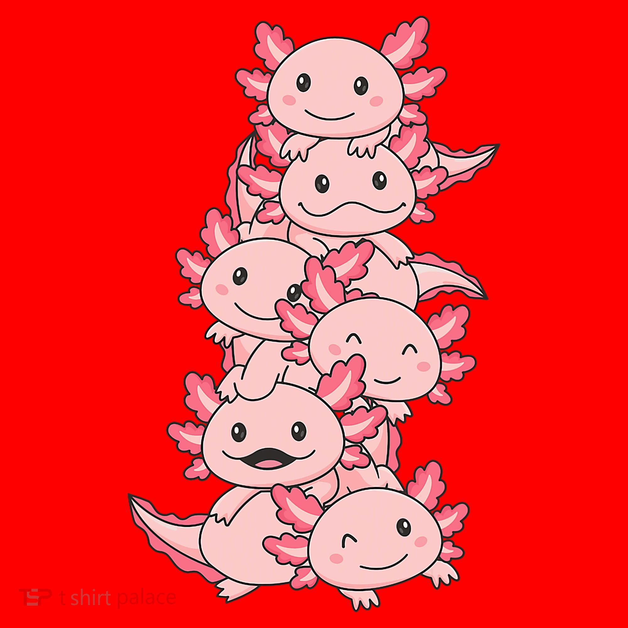 Axolotl Pile Cute Animals Kawaii Anime Funny Axolotl Santa Hat
