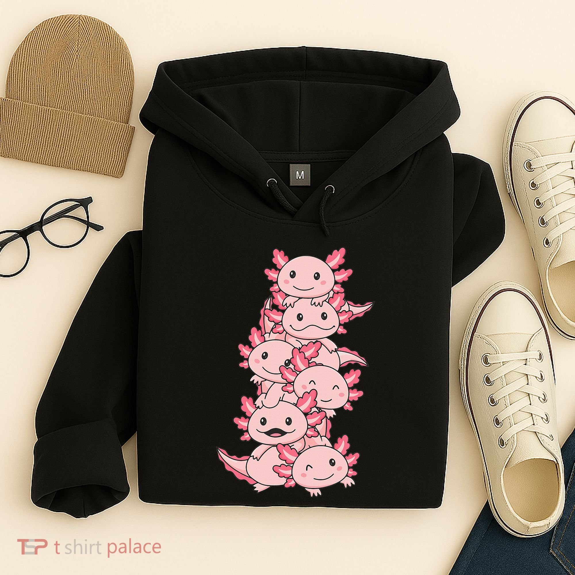 Axolotl Pile Cute Animals Kawaii Anime Hoodie