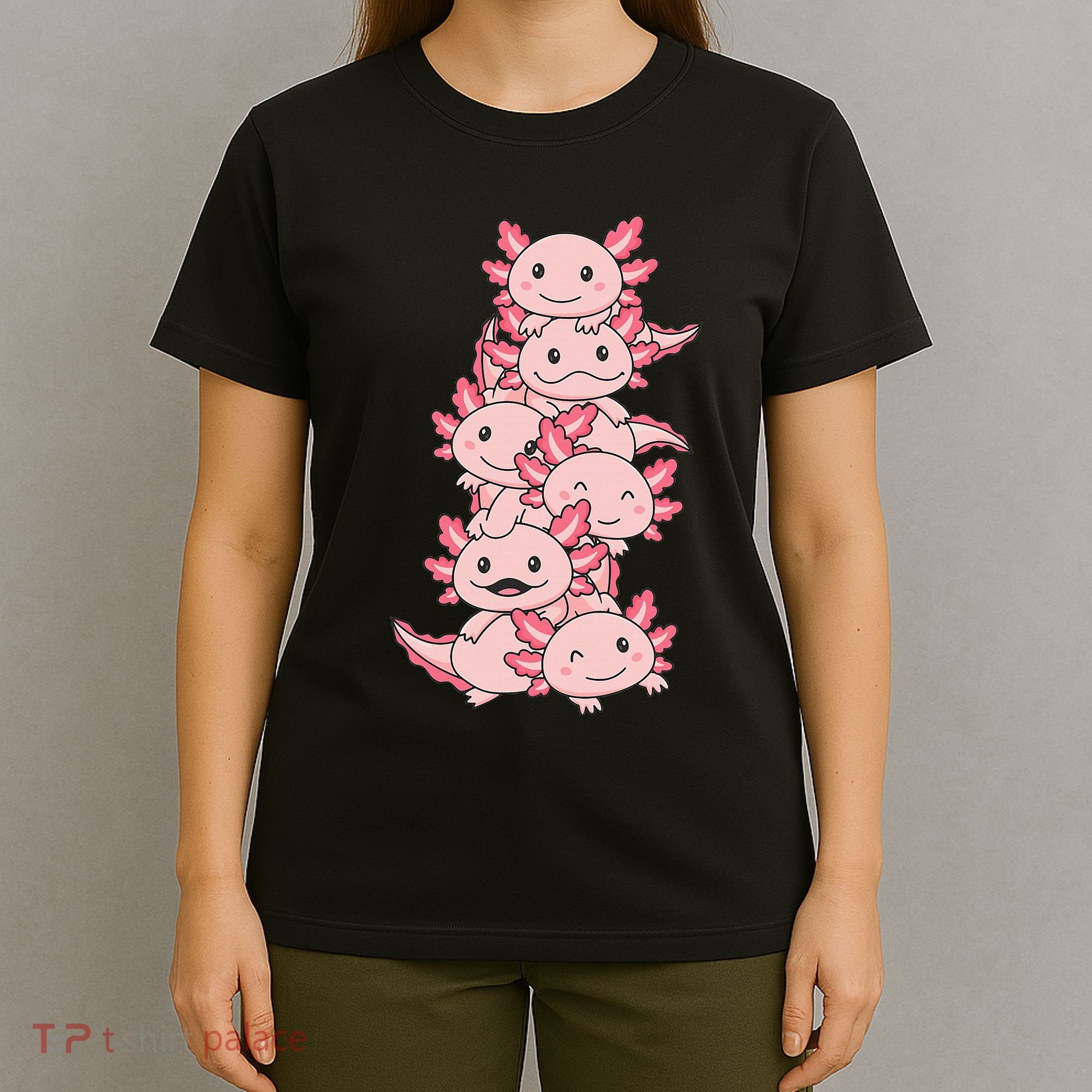Axolotl Pile Cute Animals Kawaii Anime T-Shirt
